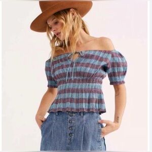 Free people Vivi Striped smocked top